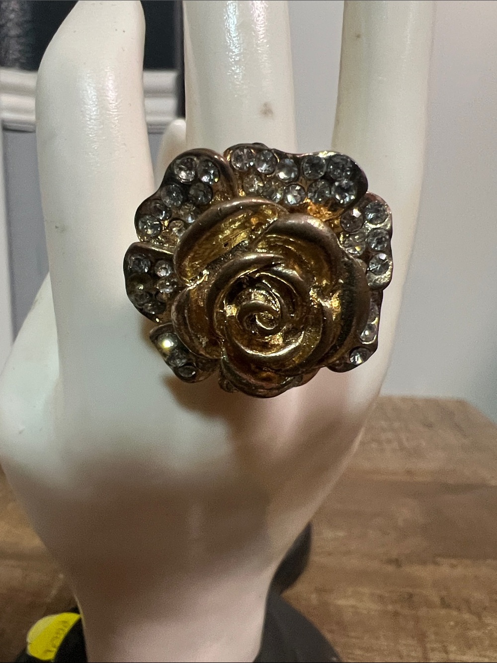 Gold Rose Crystal Cocktail Ring - Women Jewelry